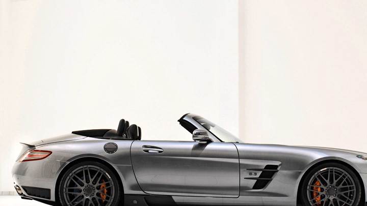 Side pOse Of Brabus Mercedes-Benz SLS AMG Roadster In Shine Silver